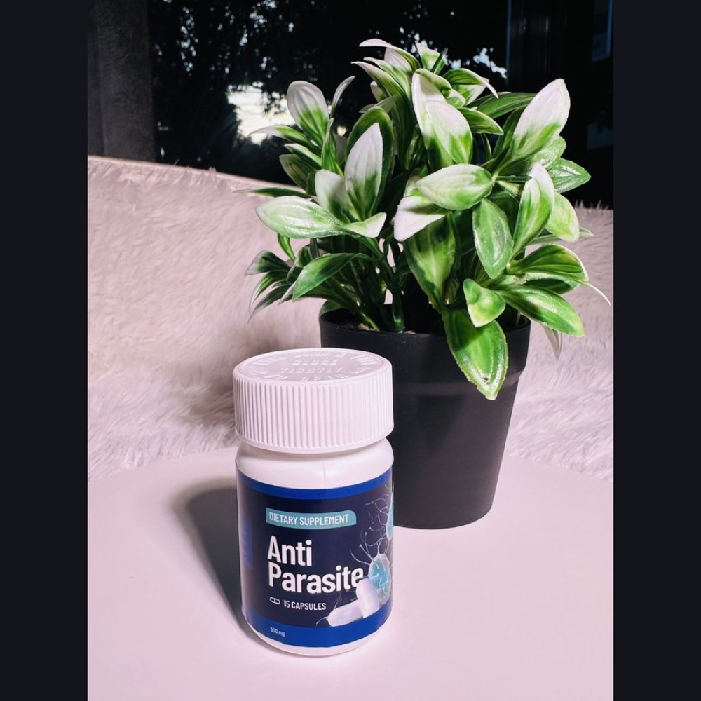 White Anti Parasite bottle with navy label