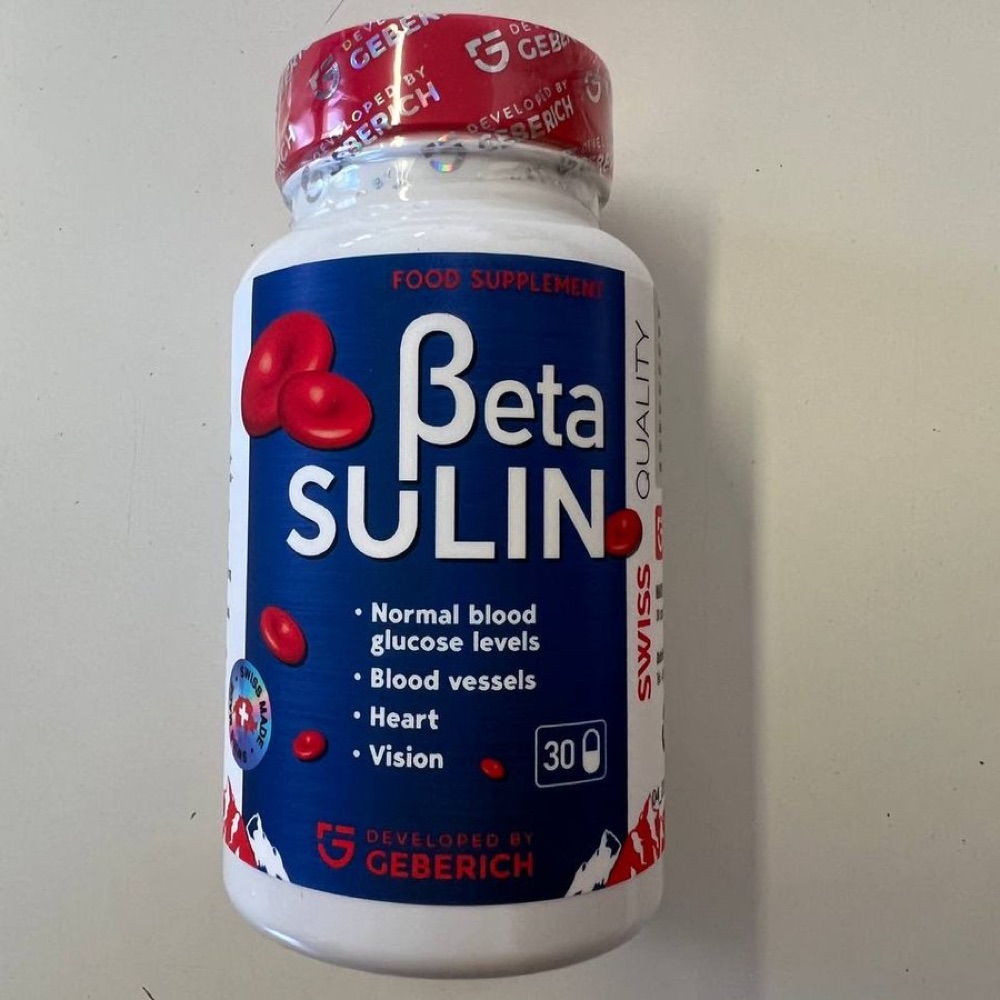 Vit Betasulin-burk med rött lock, 30 kapslar