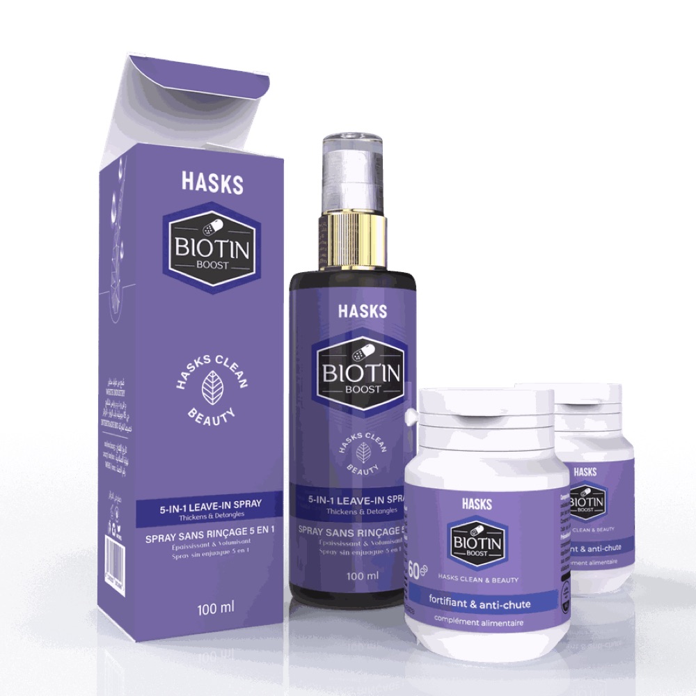 بخاخ Hasks Biotin Boost البنفسجي مع علبته