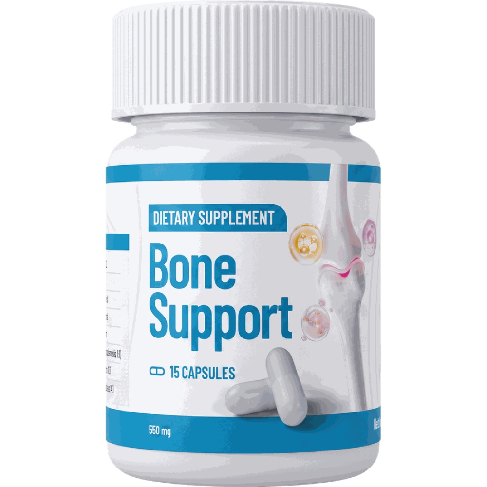 White Bone Support bottle with blue label