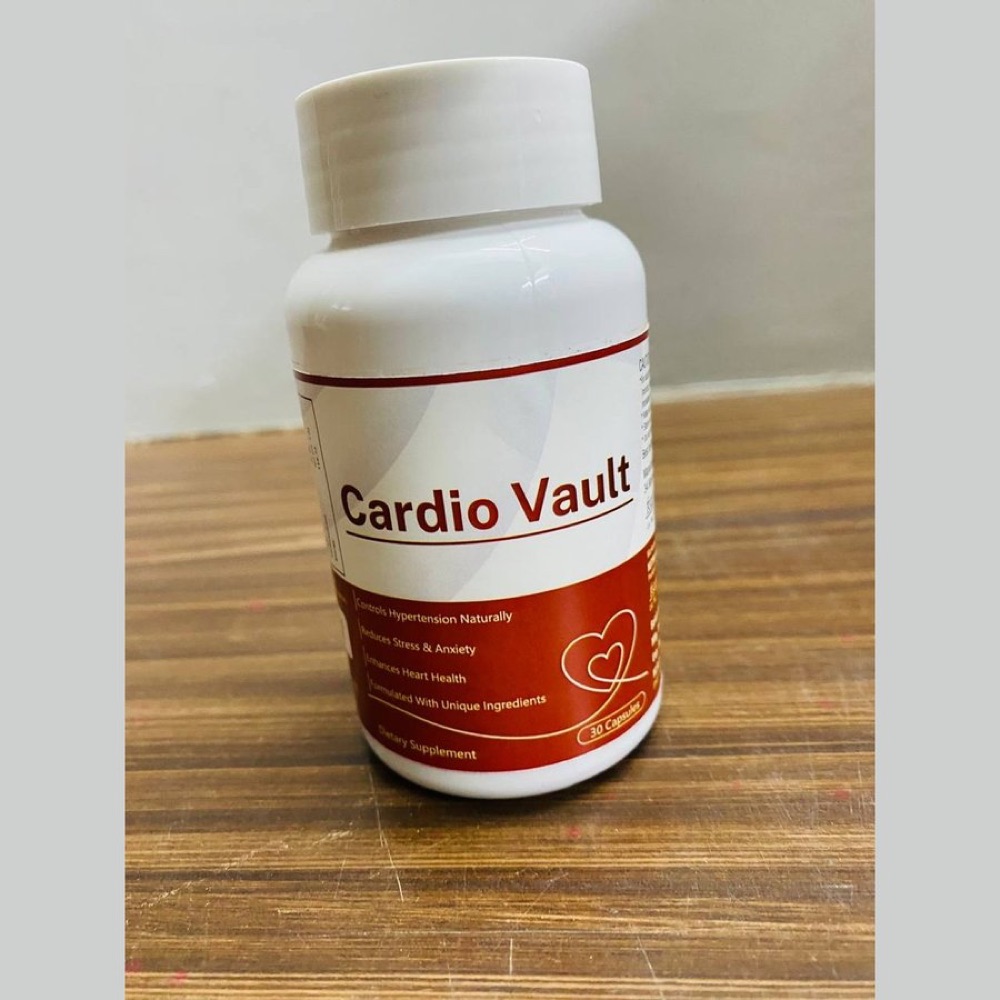 White Cardio Vault bottle with red band, 30 capsules