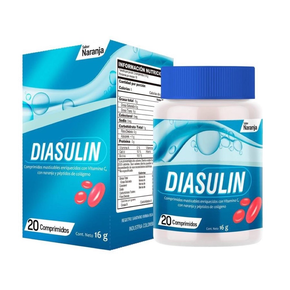 Frasco y caja de Diasulin sabor naranja