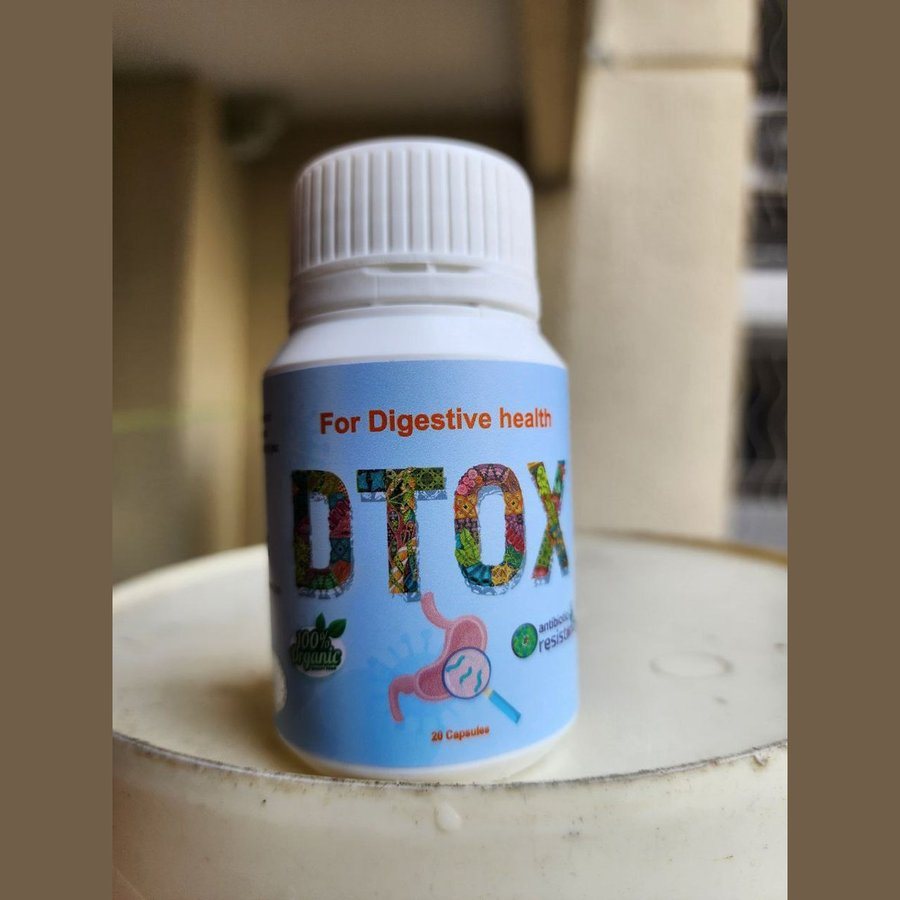 Dtox, 20 ক্যাপসুলের বোতল, লেবেলে লেখা For Digestive Health