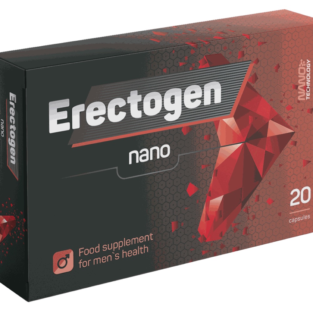 Erectogen nano-ს წითელ-შავი კოლოფი და ბლისტერი