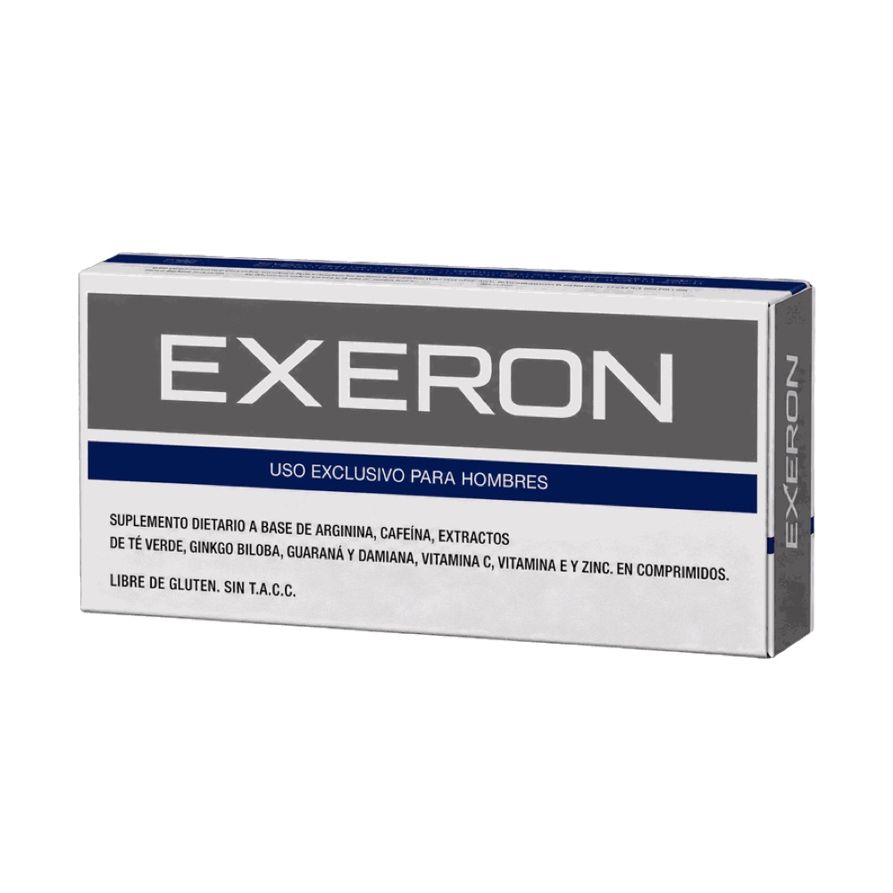 Caja gris y azul de Exeron, uso exclusivo para hombres
