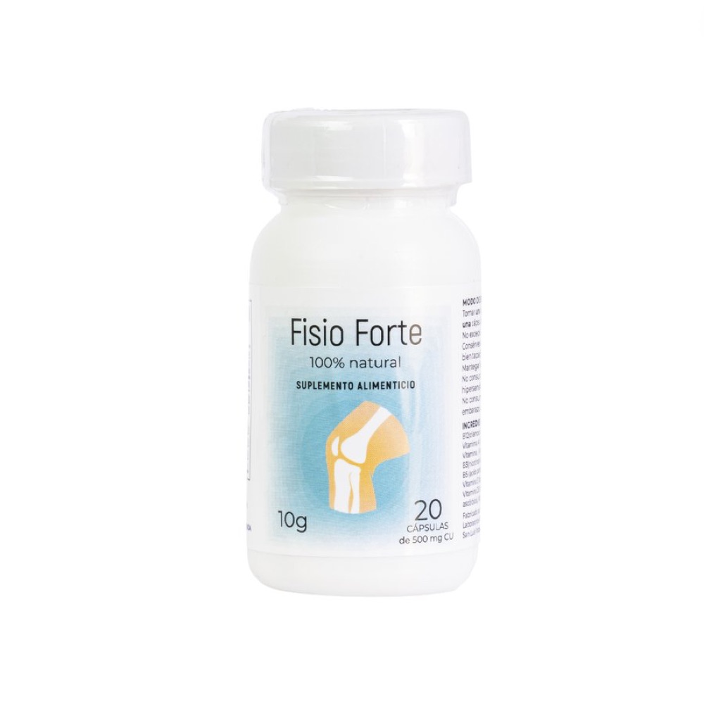 Frasco blanco de Fisio Forte con dibujo de rodilla