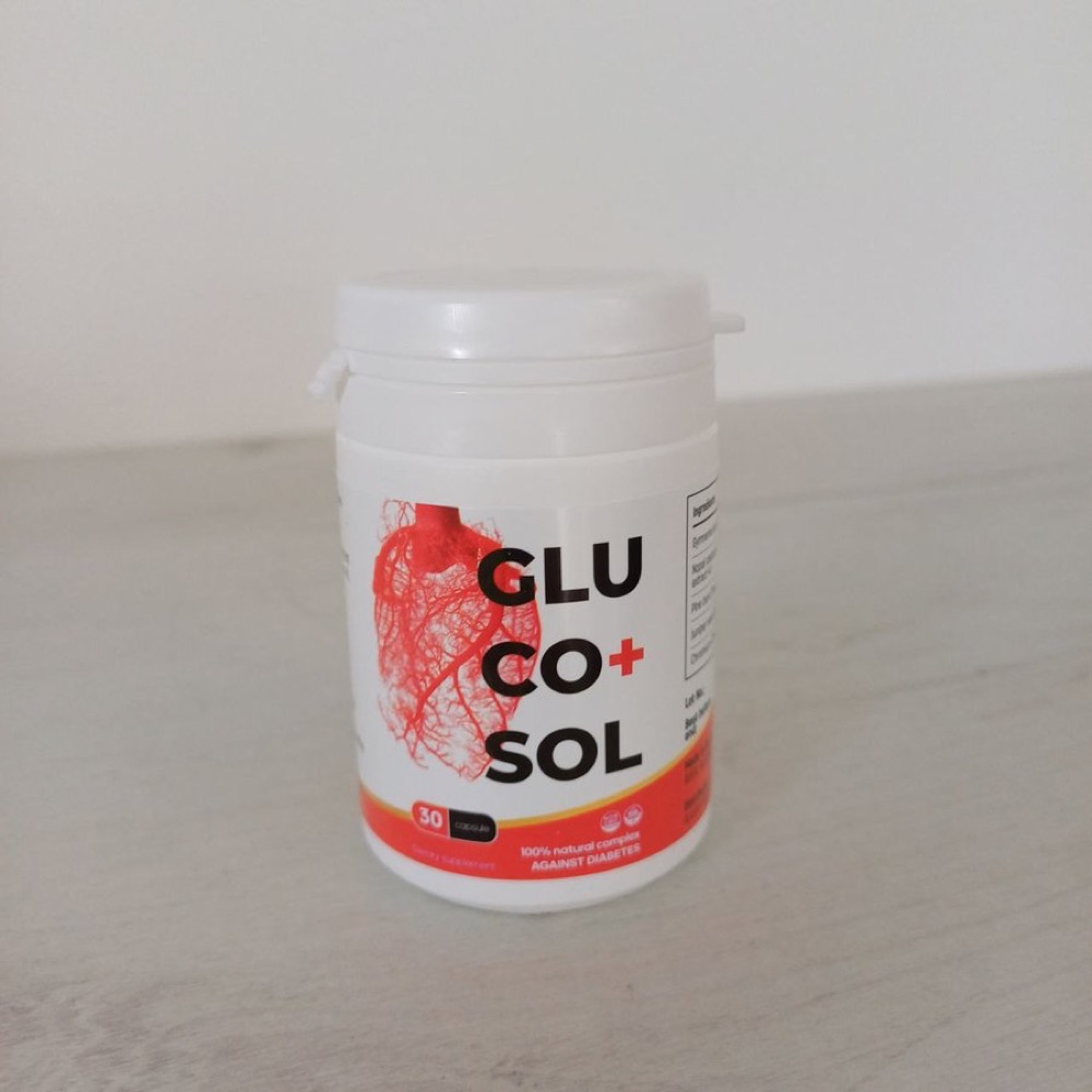 Frasco y caja roja de Glucosol