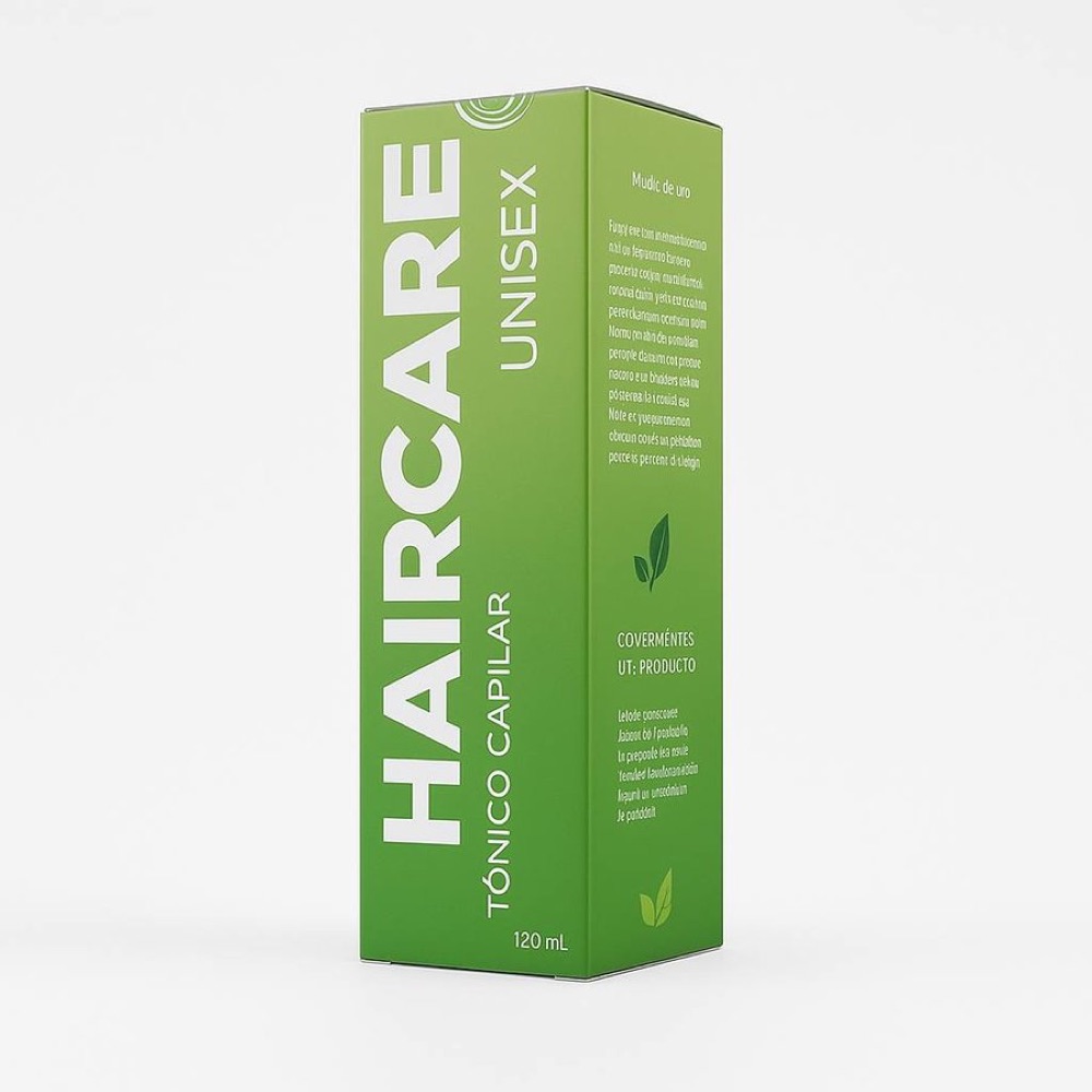 Frasco oscuro con dosificador de HairCare y caja verde