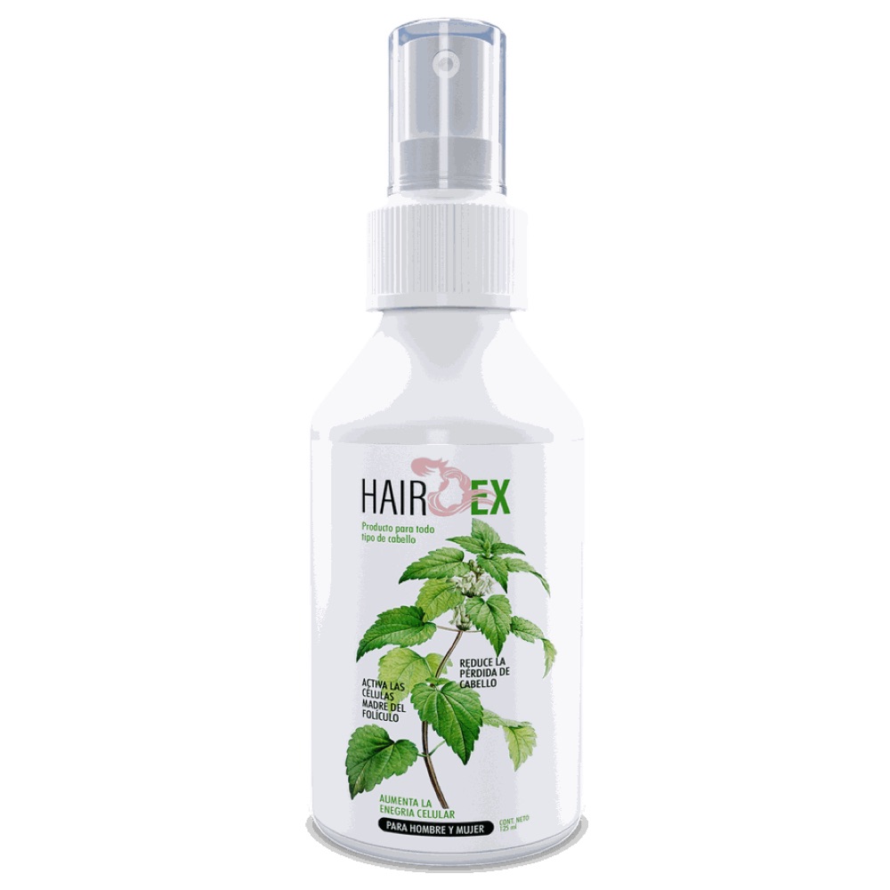 Frasco con atomizador de HairEx y cajas