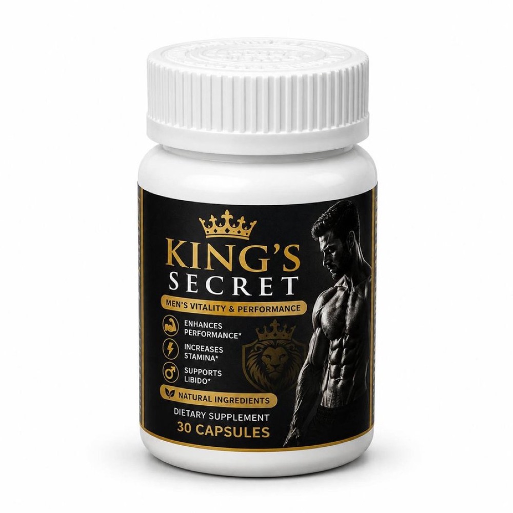 Black and gold King's Secret bottle, 30 capsules