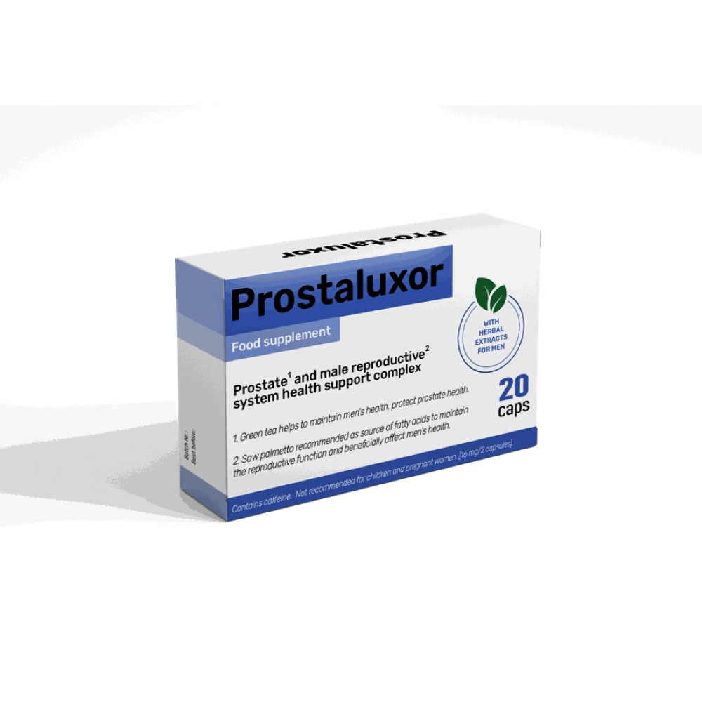 Prostaluxor-ის ლურჯ-თეთრი კოლოფი, 20 კაფსულა