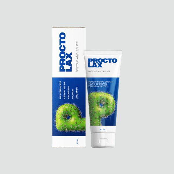 Бяло-синя туба Proctolax 30 ml и кутия със зелен кактус