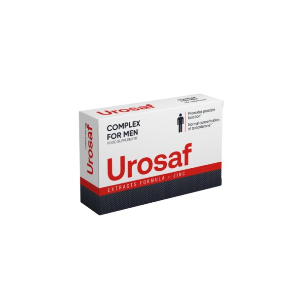 Бяла кутия Urosaf с червен надпис, Complex for Men, Extracts Formula + Zinc