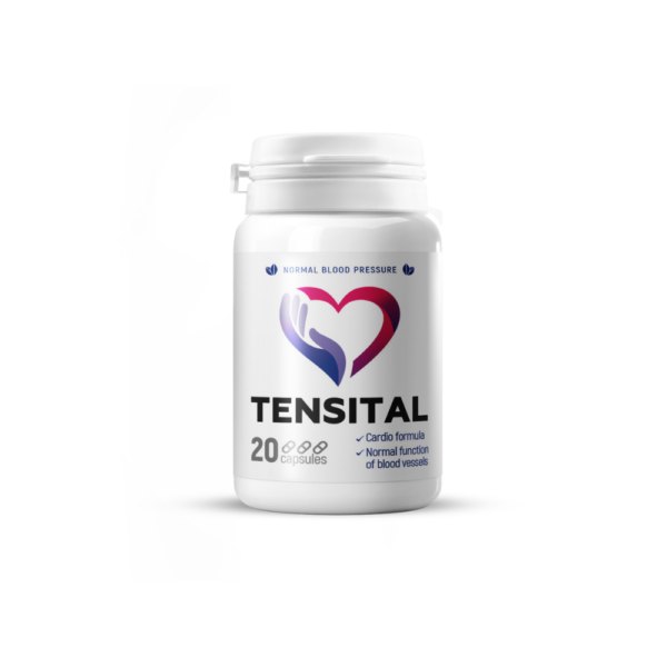 Bote blanco de Tensital con un corazón en la etiqueta, 20 cápsulas