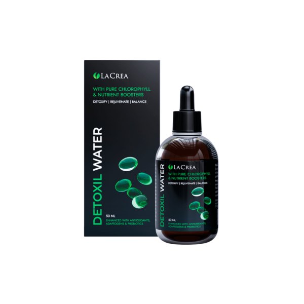 Sötét Detoxil Water cseppentős üveg és fekete doboz, 50 ml