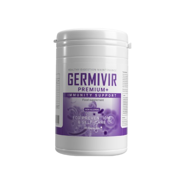 Fehér-lila Germivir Premium+ flakon, 30 kapszula