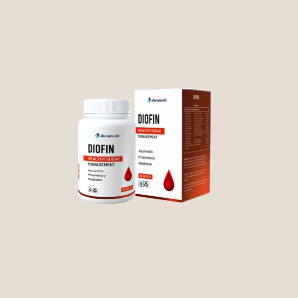 White Diofin bottle and carton with a red drop, 30 tablets