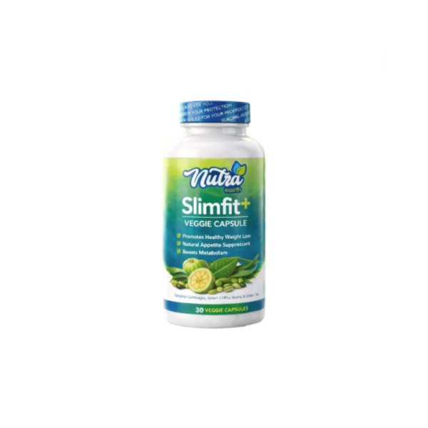 White SlimFit bottle with a green and blue Slimfit+ label, 30 veggie capsules