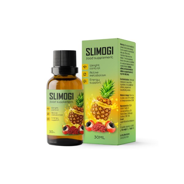 Slimogi, krople 30 ml, buteleczka z zakraplaczem i zielone pudełko