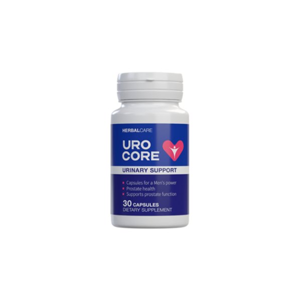 Frasco branco e azul de Urocore Herbalcare, 30 cápsulas