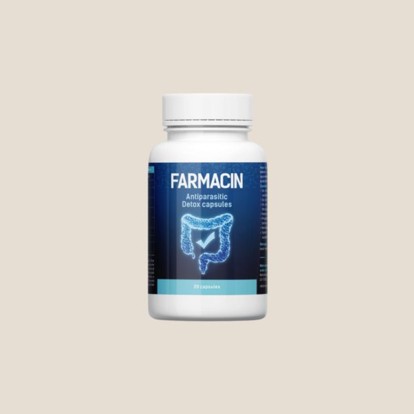 Flacon alb Farmacin cu etichetă albastră, 20 de capsule