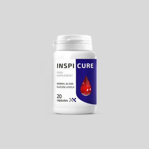 Flacon alb Inspi Cure cu o picătură roșie, 20 de capsule