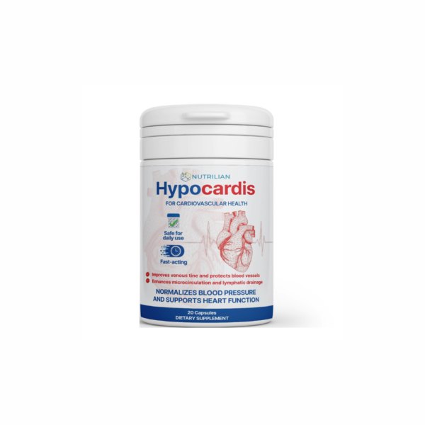 Biela dóza Hypocardis od Nutrilian s kresbou srdca, 20 kapsúl