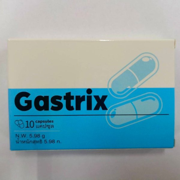 กล่อง Gastrix สีครีมและฟ้า มีรูปแคปซูล บรรจุ 10 แคปซูล