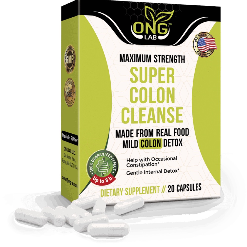 Lime-green Super Colon Cleanse box by ONG Lab