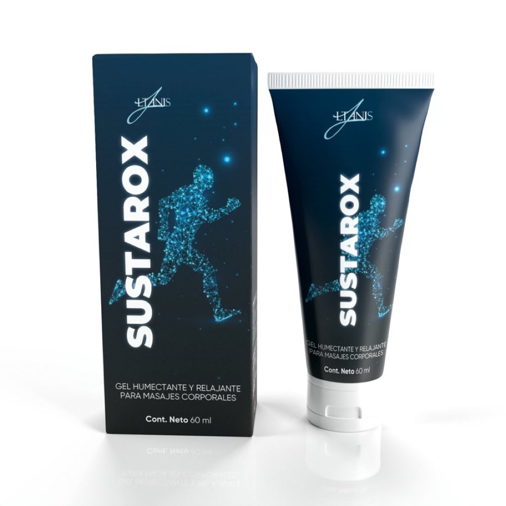 Tubo y caja azul oscuro del gel Sustarox