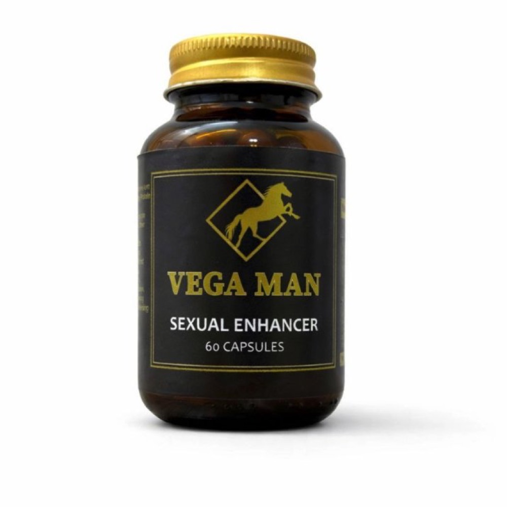 عبوة Vega Man البنية بغطاء ذهبي وحصان