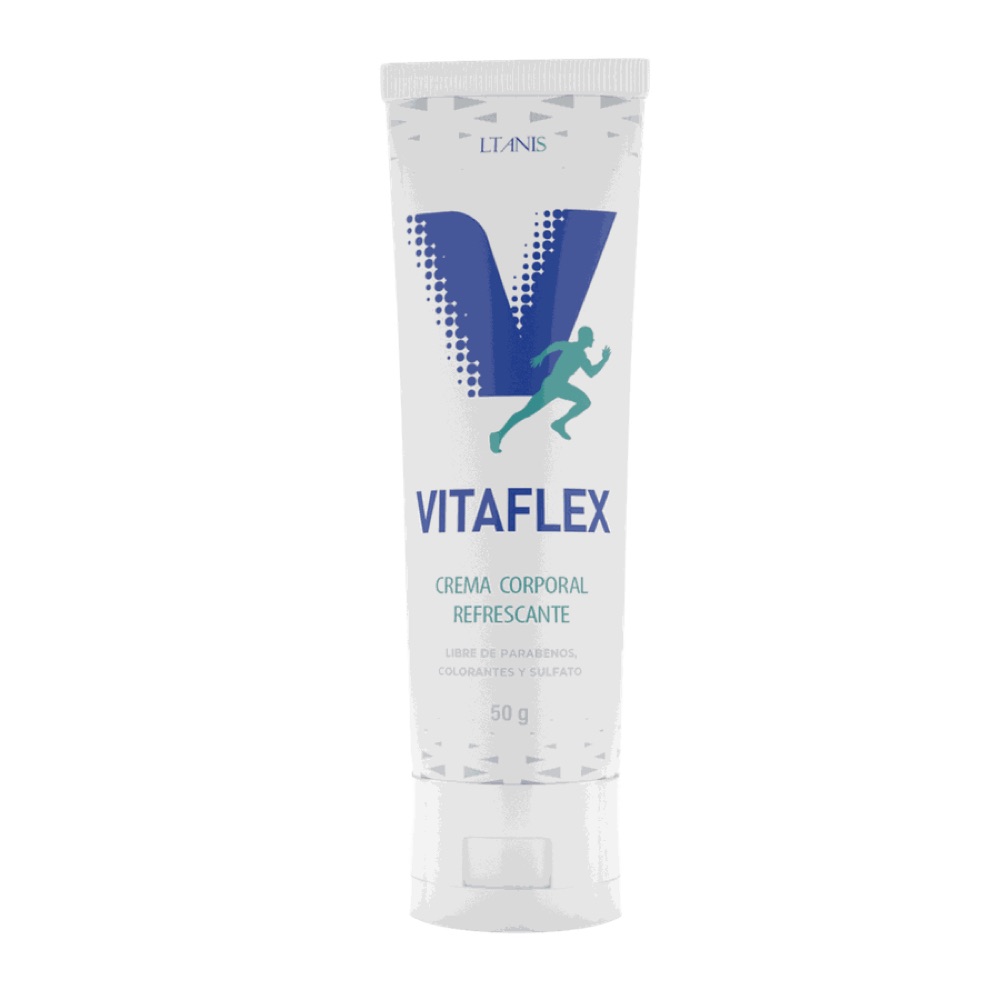 Tubo blanco de Vitaflex con V azul, 50 g